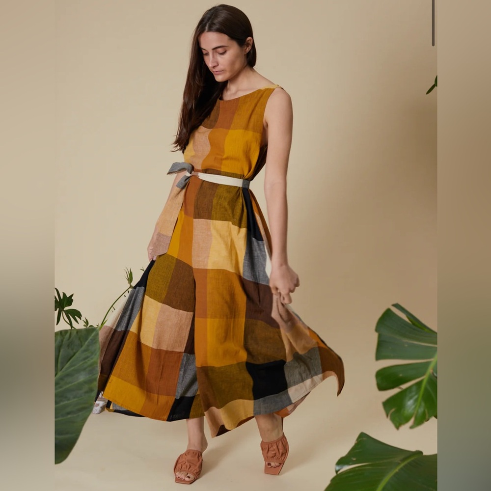 Rujuta Sheth All Day Jumper in Marni Chex wide leg organic cotton